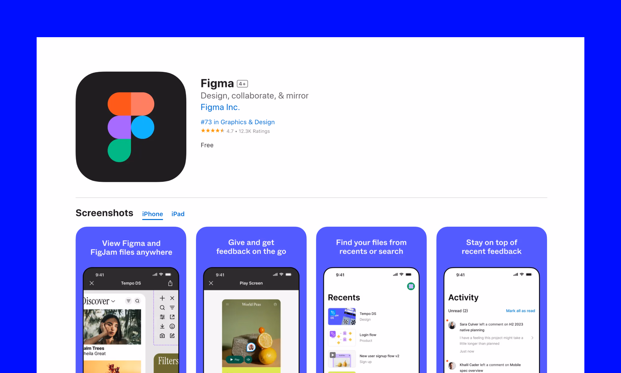 Captura de tela do Figma em IOS