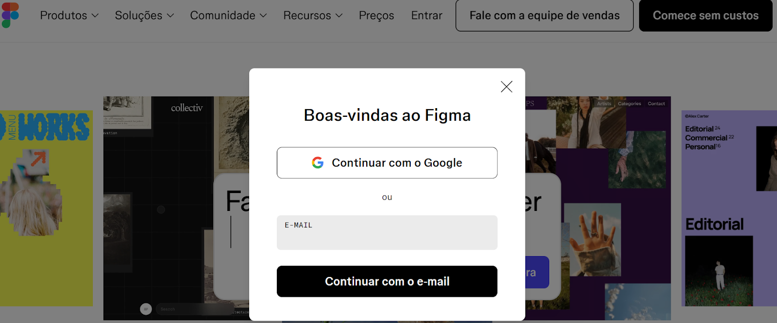 Captura de tela do Figma em boas vindas