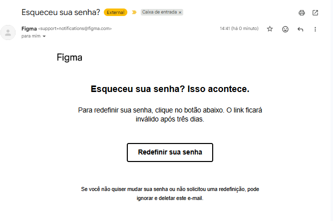 Captura de tela do Figma em email redefinir senha