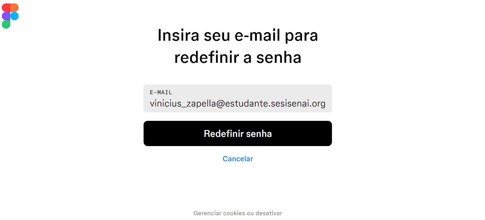 Captura de tela do Figma em inserir email para redefinir senha